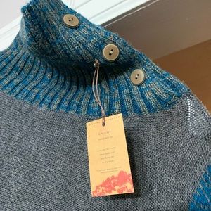 Gray, brown and blue sweater poncho.